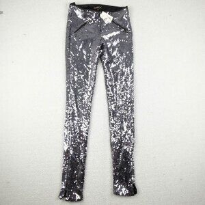LA Rok Pants Womens Extra Small Silver Sequins Party Club Rave Tights